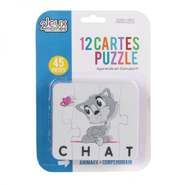 12 Cartes Puzzle Mots Objets et Aliments Jeu de 7 Familles Jeux 2 Mômes 12 Cartes Puzzle à Thèmes Animaux et Corps Humain